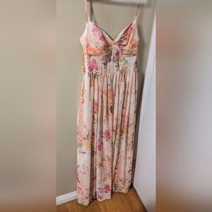 Azazie Zeya Abstract Bouquet Floral A-Line V-Neck Pleated Chiffon Dress